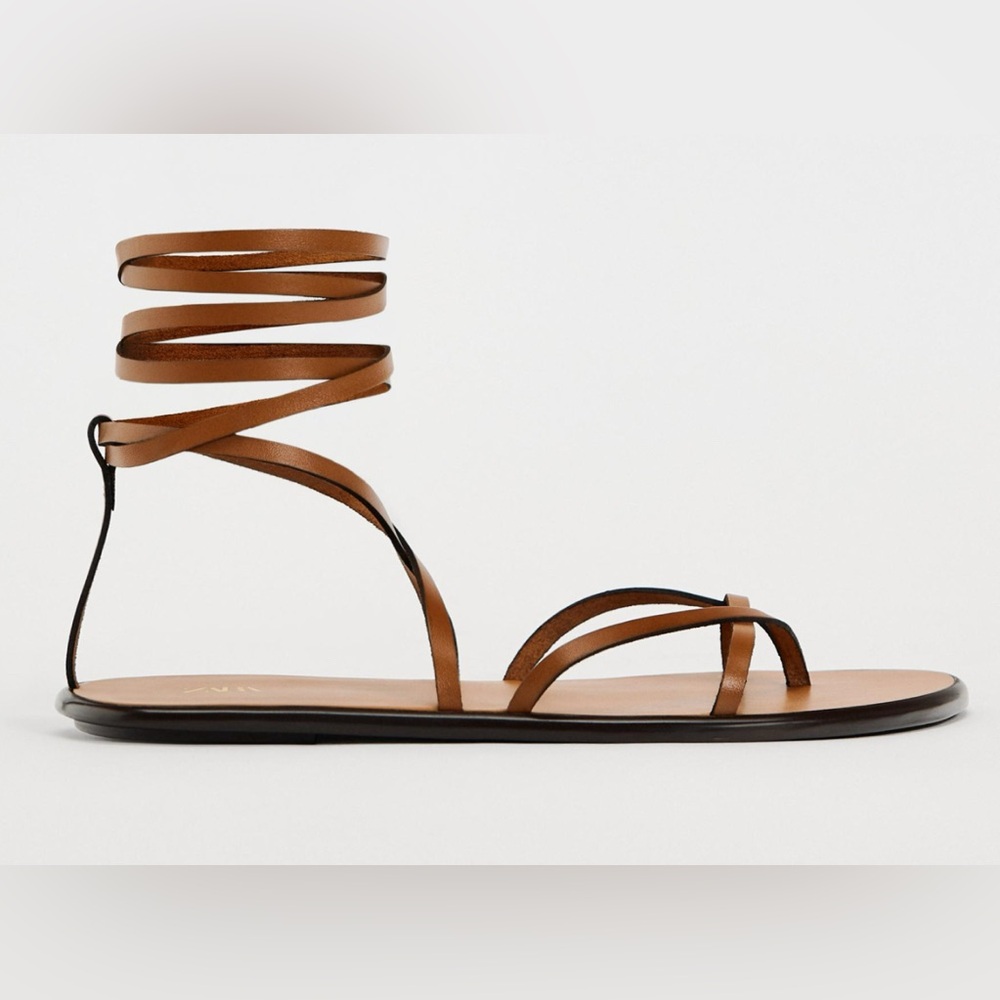 Brown Leather Strappy Zara wrap sandal size 8